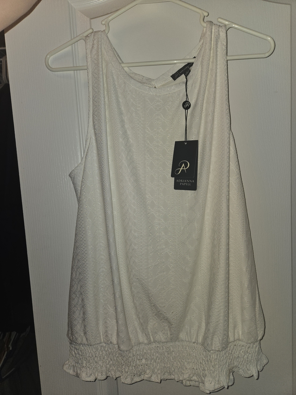Adrianna Papell Cream Sleeveless Textured Tank with Smocked Hem